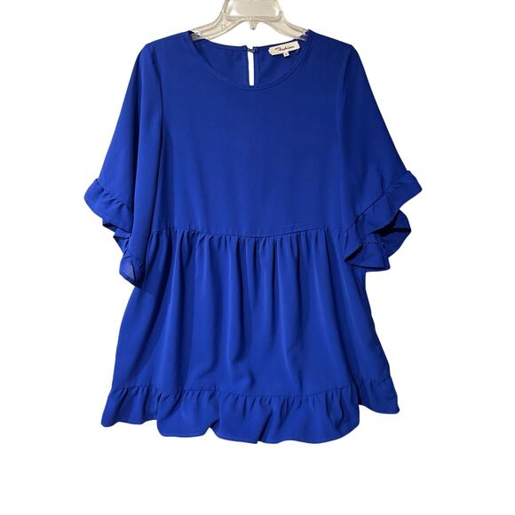 Plus Size Large Flounce Loose Flowy Swing Tunic Spring Dress Blue Fashion Womens - Picture 1 of 7